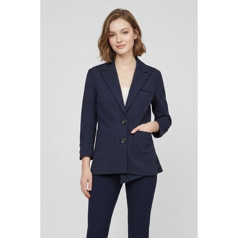 Diane von Furstenberg Navy Blue Teddy Blazer Cotton Blend Jacket Size 8